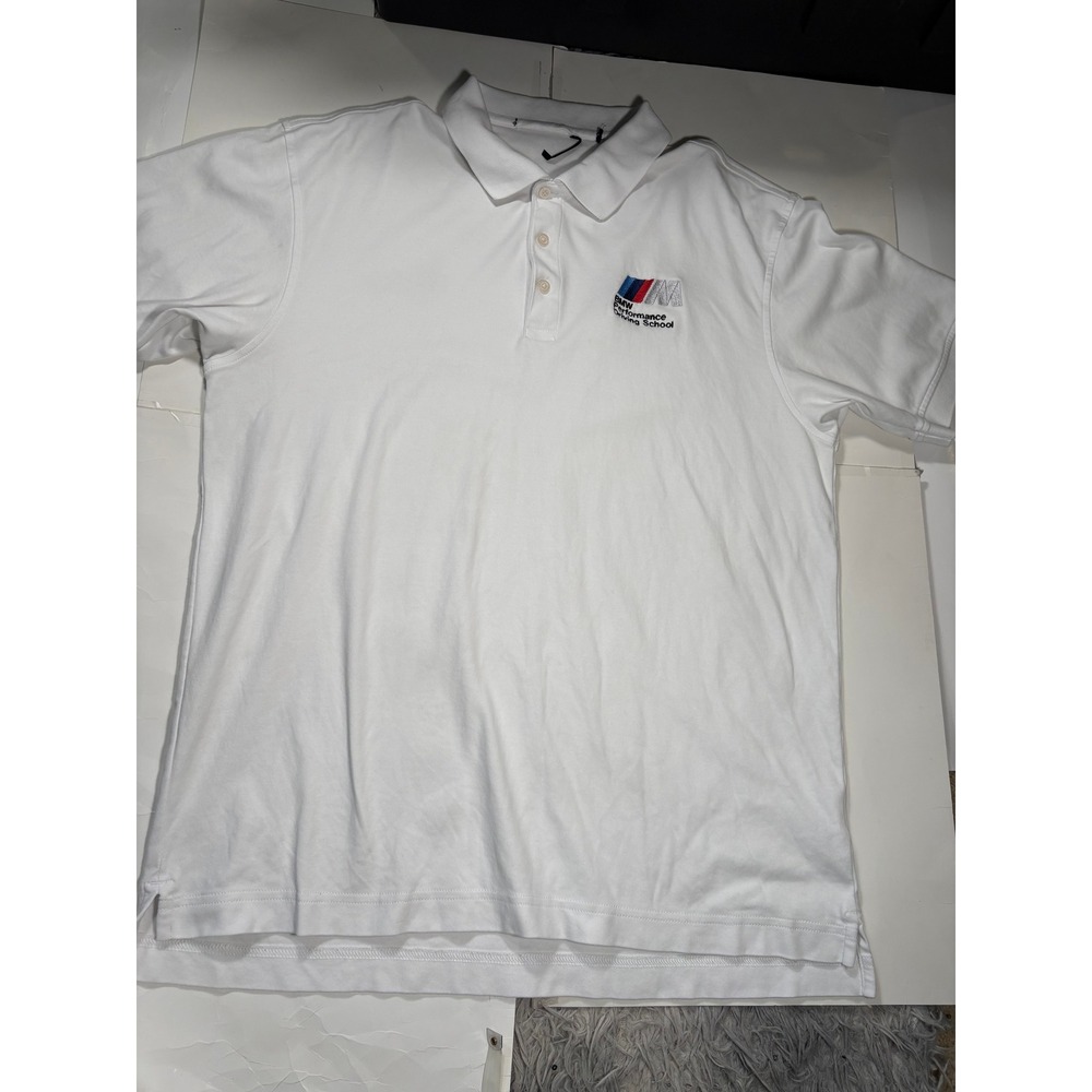 BMW Performance Driving School Polo Shirt Mens Large White Logo Golf Casual